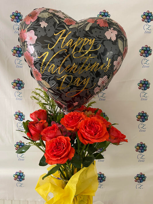 Flowers and Balloon arrangement Happy Valentine's Day