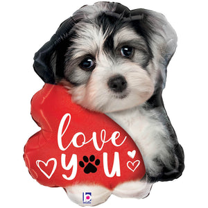 Love You puppy and heart shape foil balloon