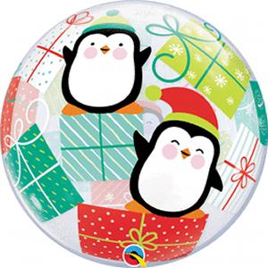 Penguin and Gifts clear bubble balloon