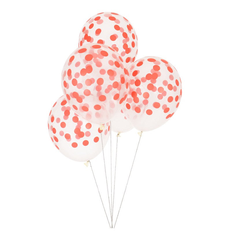 Clear Balloon 12 inches with Red Confetti Metallic Foil