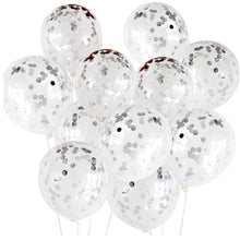 Cargar imagen en el visor de la galería, Clear Balloons with Silver confetti 12 inches