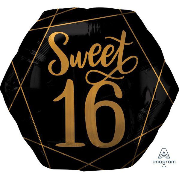 Sweet 16 Black and Gold Foil Balloon